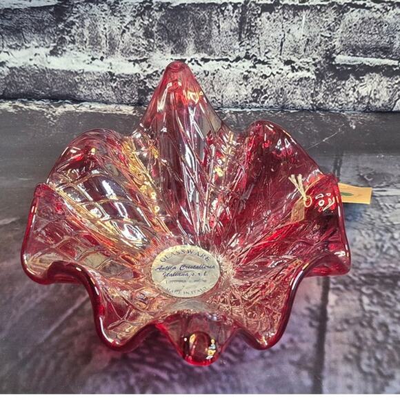 Vintage Murano Art Glass Red Bowl by Antica Cristalleria, Made in Italy Handmade - Picture 3 of 8